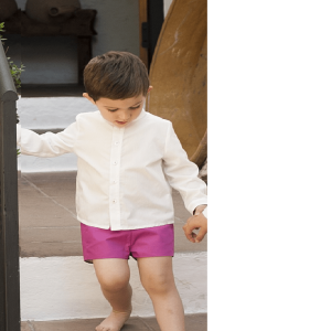 Conjunto 2 Piezas Niño Camisa Blanca Mao Y Pantalón Corto Buganvilla BY DEBESOS