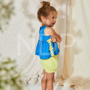 Conjunto bebé niña Blusa azulón y braguita amarilla