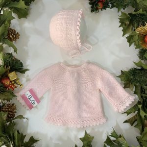 Jersey con gorrito lana rosa bebé